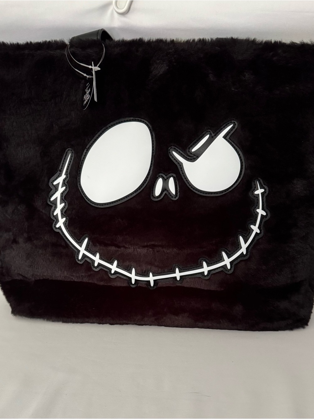 B&BW Jack Skellington and Sally Faux Fur Tote Bag with White Face Detail